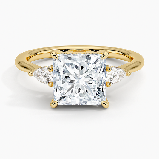 Adorned Petite Opera Three Stone Diamond Ring - Princess Cut Center Stone
