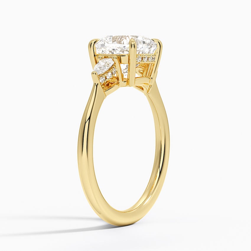 Adorned Petite Opera Three Stone Diamond Ring - Cushion Cut Center Stone