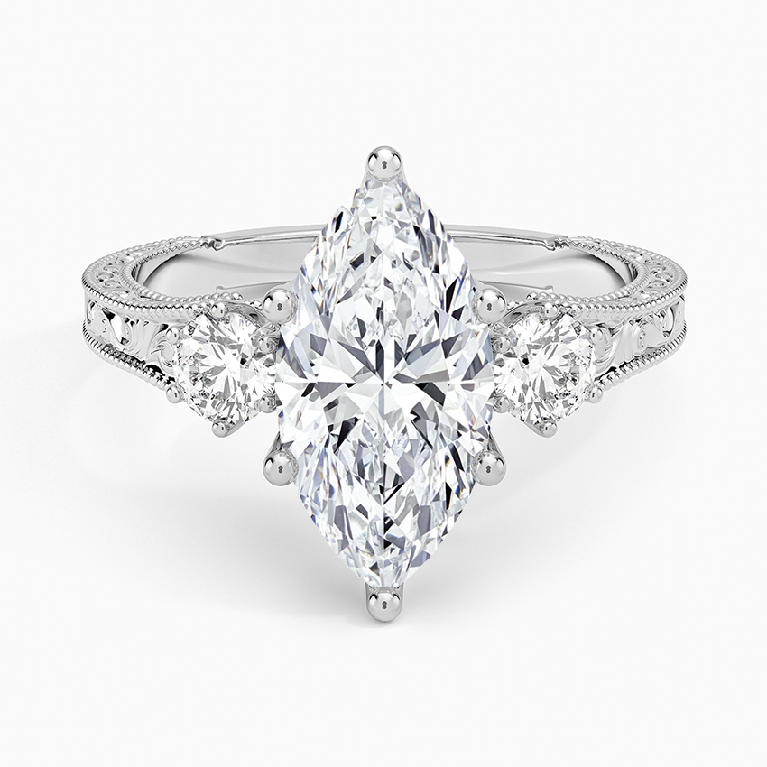 Hudson Engraved Three Stone Diamond Ring (1/3 ct. tw.) - Marquise Center Stone