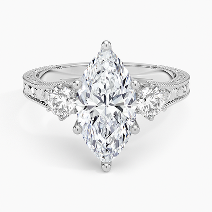 Hudson Engraved Three Stone Diamond Ring (1/3 ct. tw.) - Marquise Center Stone