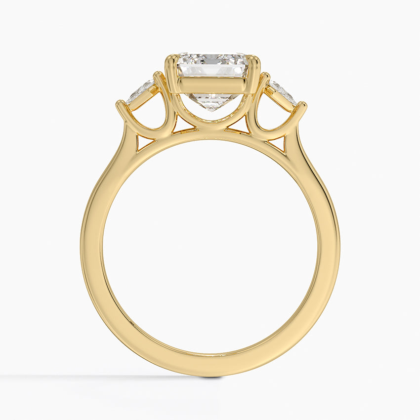 Petite Cometa Perfect Fit Three Stone Diamond Ring - Emerald Cut Center Stone