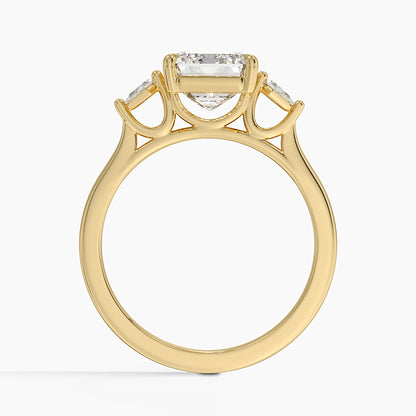 Petite Cometa Perfect Fit Three Stone Diamond Ring - Emerald Cut Center Stone