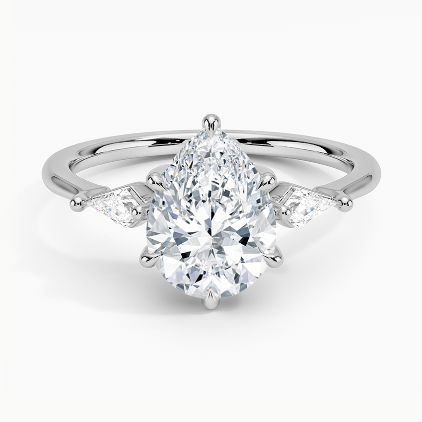 Cometa Three Stone Diamond Ring - Pear Center Stone