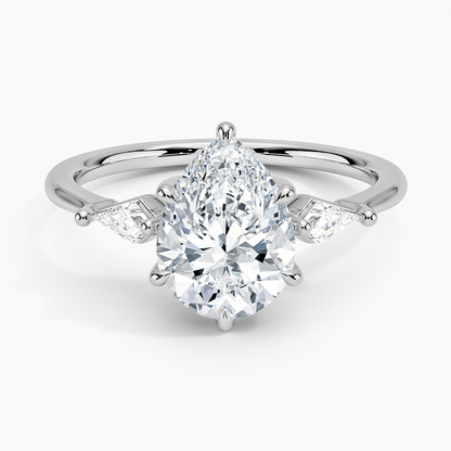 Cometa Three Stone Diamond Ring - Pear Center Stone