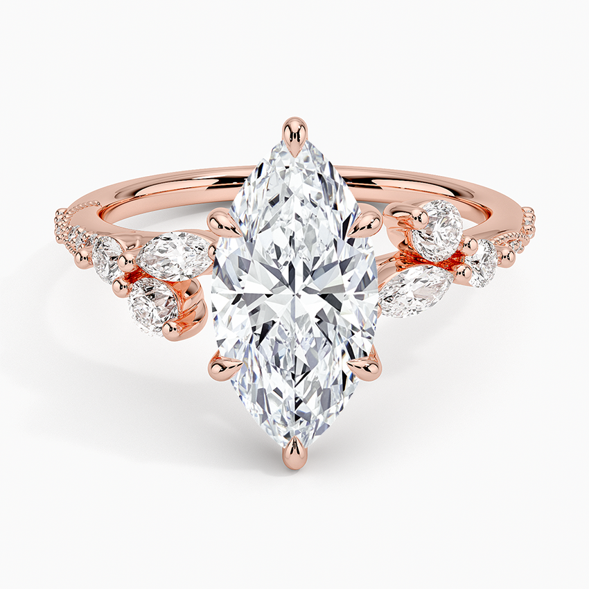 Luxe Camellia Milgrain Diamond Ring - Marquise Center Stone