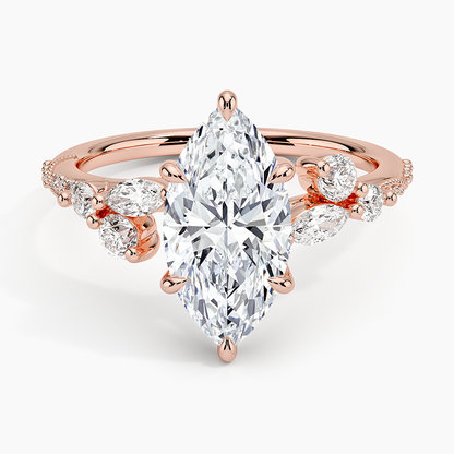 Luxe Camellia Milgrain Diamond Ring - Marquise Center Stone