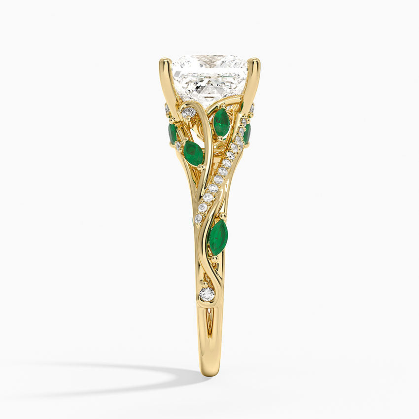 Begonia Vine Diamond and Lab Emerald Ring (1/8 ct. tw.) - Princess Cut Center Stone
