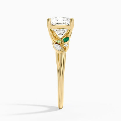 Arden Diamond Ring with Lab Emerald Accents - Cushion Cut Center Stone