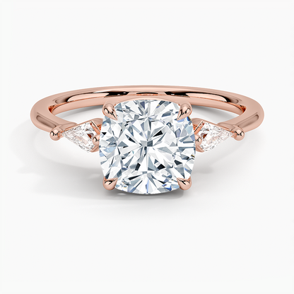 Cometa Three Stone Diamond Ring - Cushion Cut Center Stone
