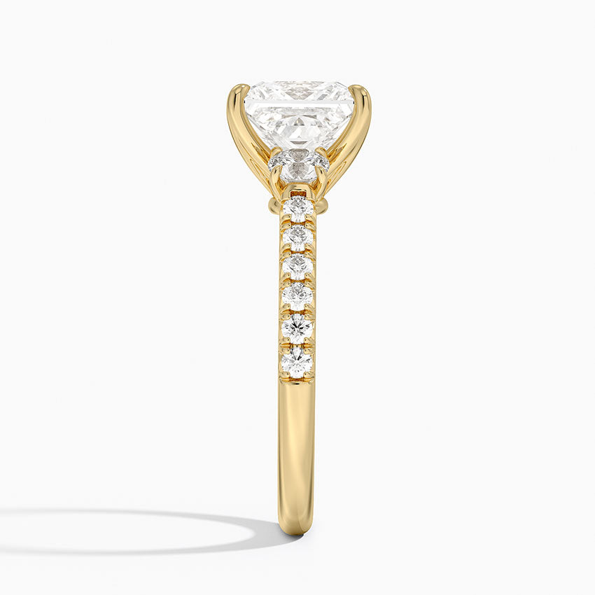 Amelie Three Stone Diamond Ring - Princess Cut Center Stone