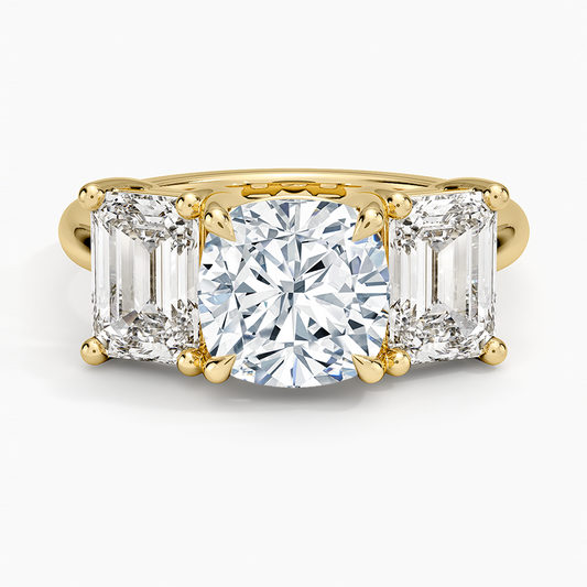 Luxe Rhiannon Three Stone Diamond Ring (1 1/10 ct. tw.) - Cushion Cut Center Stone