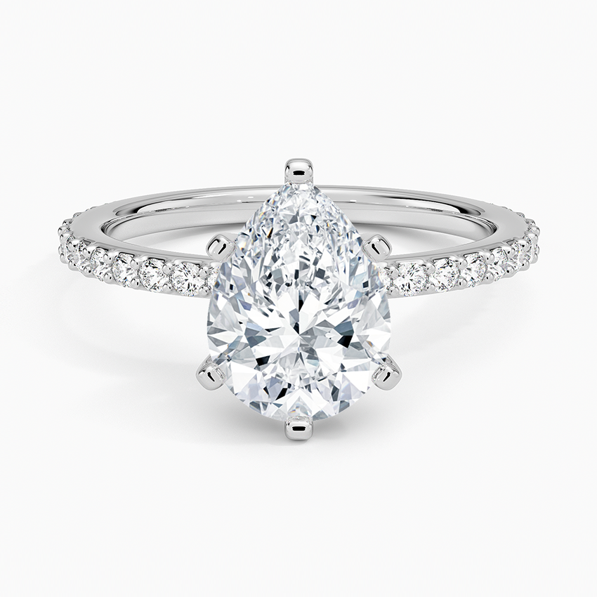 Petite Shared Prong Three-Quarter Coverage Diamond Ring (1/3 ct. tw.) - Pear Center Stone