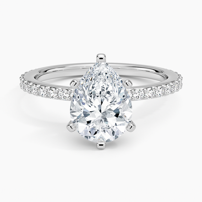 Petite Shared Prong Three-Quarter Coverage Diamond Ring (1/3 ct. tw.) - Pear Center Stone