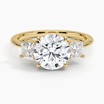 Princess Cut Three Stone Diamond Ring - Round Cut Center Stone