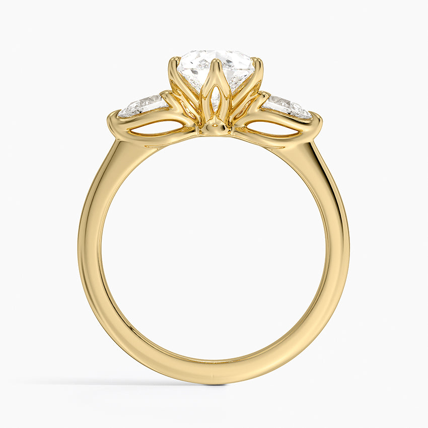 Fleur Three Stone Diamond Ring - Pear Cut Center Stone