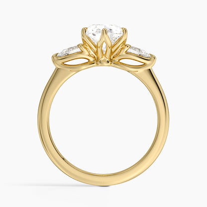 Fleur Three Stone Diamond Ring - Pear Cut Center Stone