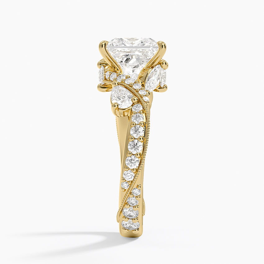 Grand Camellia Diamond Ring - Princess Cut Center Stone