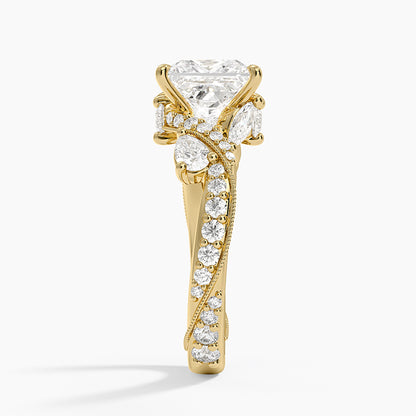 Grand Camellia Diamond Ring - Princess Cut Center Stone