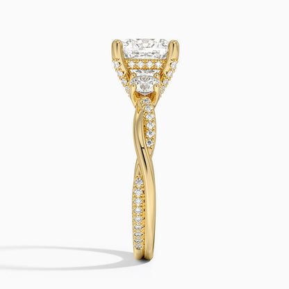Adorned Petite Twisted Vine Three Stone Diamond Ring - Cushion Cut Center Stone