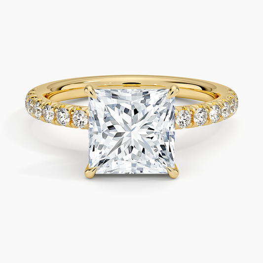Amelie Half Coverage Diamond Ring - Princess Cut Center Stone