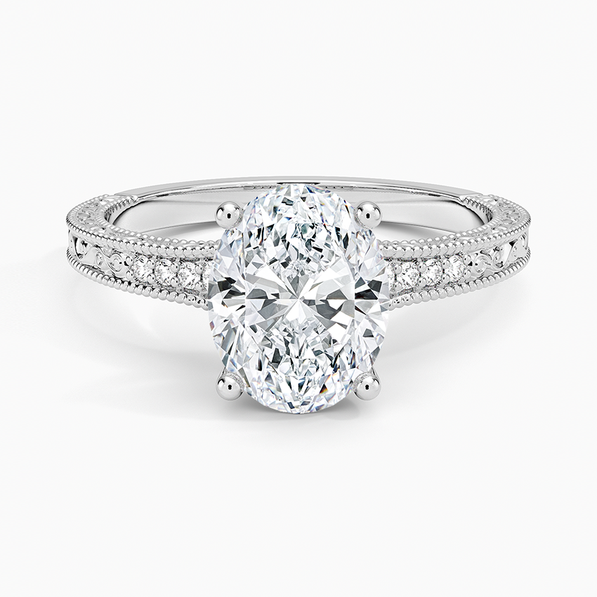 Hudson Engraved Diamond Ring - Oval Center Stone