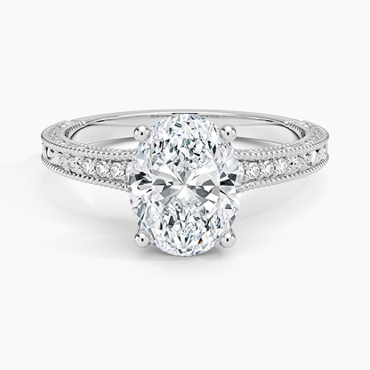 Hudson Engraved Diamond Ring - Oval Center Stone