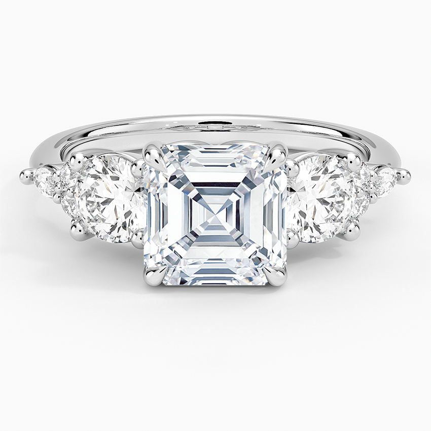 Luxe Nadia Three Stone Diamond Ring - Asscher Cut Center Stone
