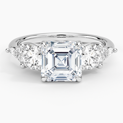 Luxe Nadia Three Stone Diamond Ring - Asscher Cut Center Stone