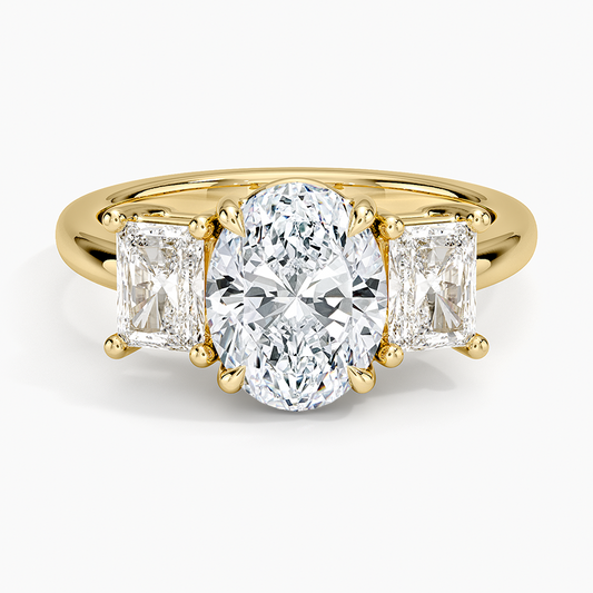 Luxe Helena Radiant-Cut Three Stone Diamond Ring - Oval Center Stone