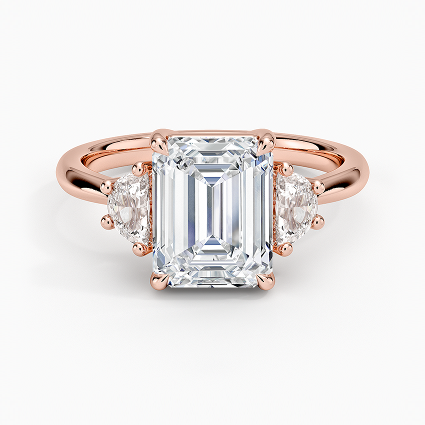 Half Moon Three Stone Diamond Ring (1/4 ct. tw.) - Emerald Cut Center Stone