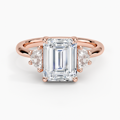 Half Moon Three Stone Diamond Ring (1/4 ct. tw.) - Emerald Cut Center Stone