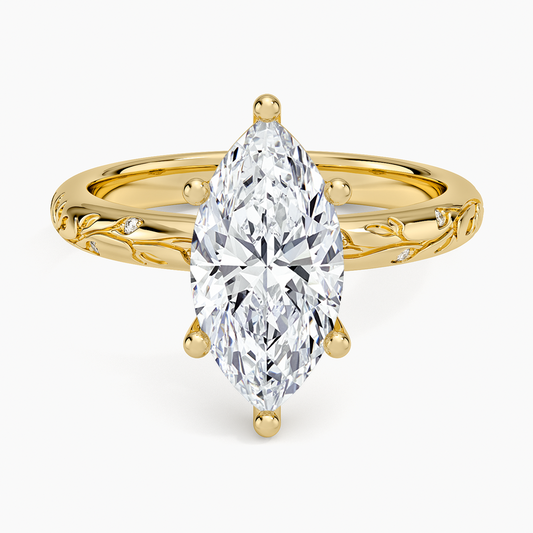 Verdure Engraved Diamond Solitaire Ring - Marquise Center Stone