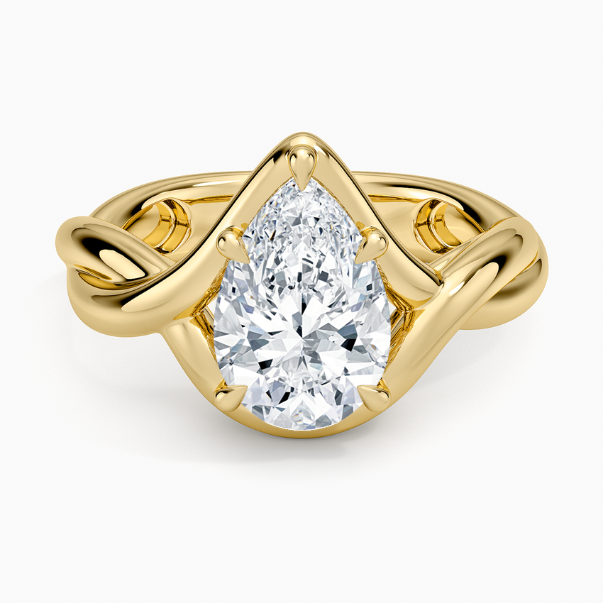 Bypass Twist Bezel Solitaire Diamond Ring - Pear Cut Center Stone