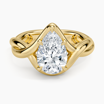 Bypass Twist Bezel Solitaire Diamond Ring - Pear Cut Center Stone