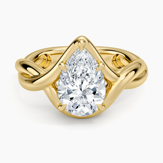 Bypass Twist Bezel Solitaire Diamond Ring - Pear Cut Center Stone