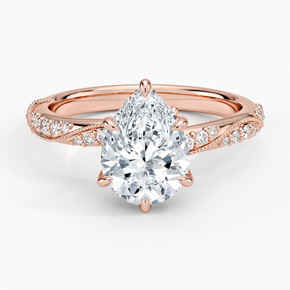 Camellia Hidden Accent 2.5mm Diamond Ring - Pear Center Stone