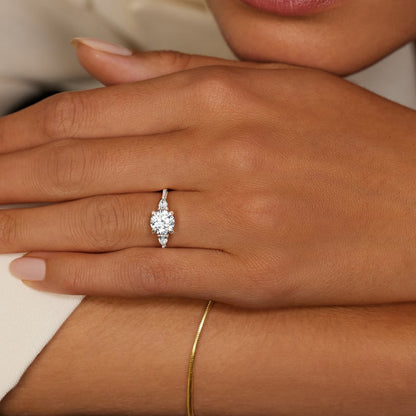 Adorned Petite Opera Three Stone Diamond Ring - Cushion Cut Center Stone