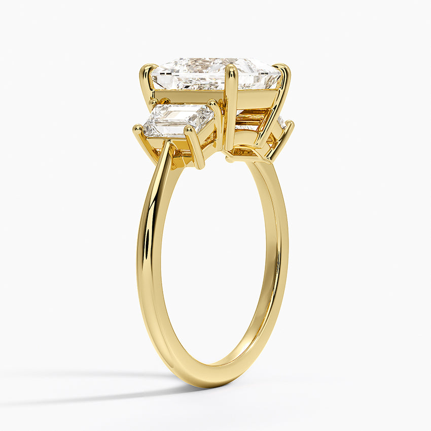 Luxe Embrace Three Stone Trapezoid Diamond Ring - Princess Cut Center Stone