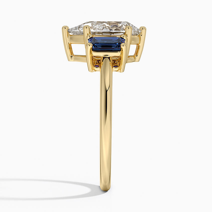 Luxe Rhiannon Three Stone Sapphire Ring - Pear Cut Center Stone