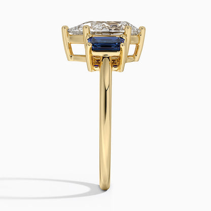 Luxe Rhiannon Three Stone Sapphire Ring - Pear Cut Center Stone