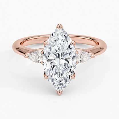 Petite Fleur Three Stone Diamond Ring - Marquise Center Stone