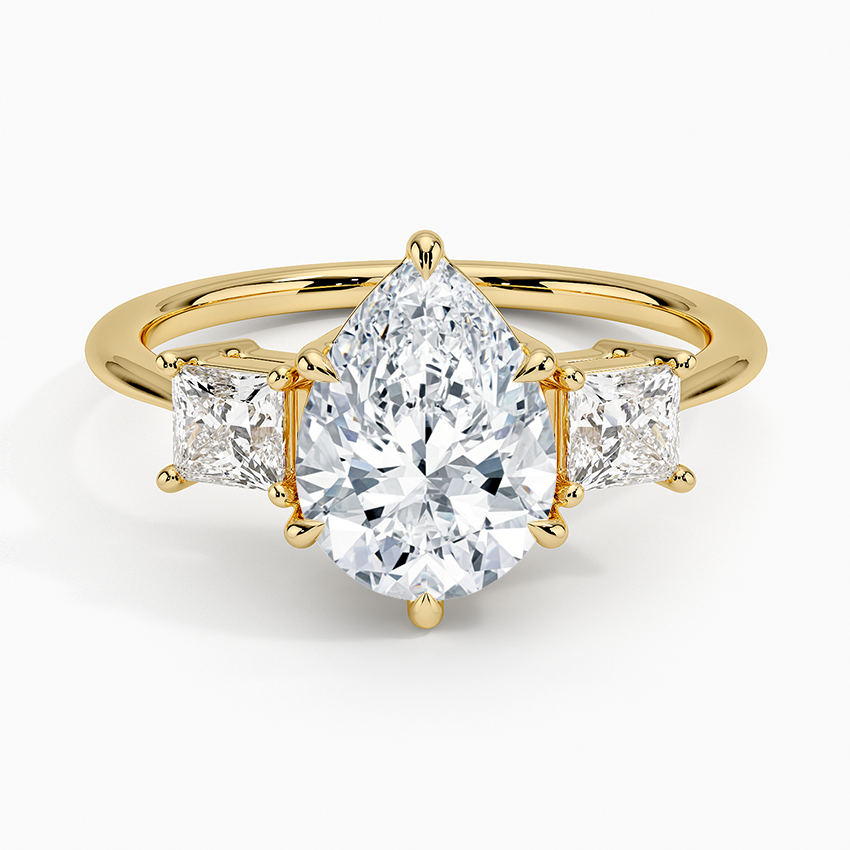 Princess Cut Three Stone Diamond Ring - Pear Cut Center Stone
