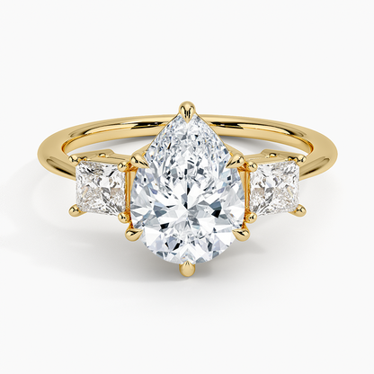 Princess Cut Three Stone Diamond Ring - Pear Cut Center Stone