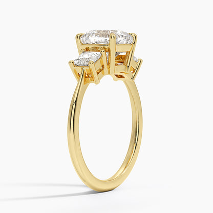 Princess Cut Three Stone Diamond Ring - Old Mine Cut Center Stone