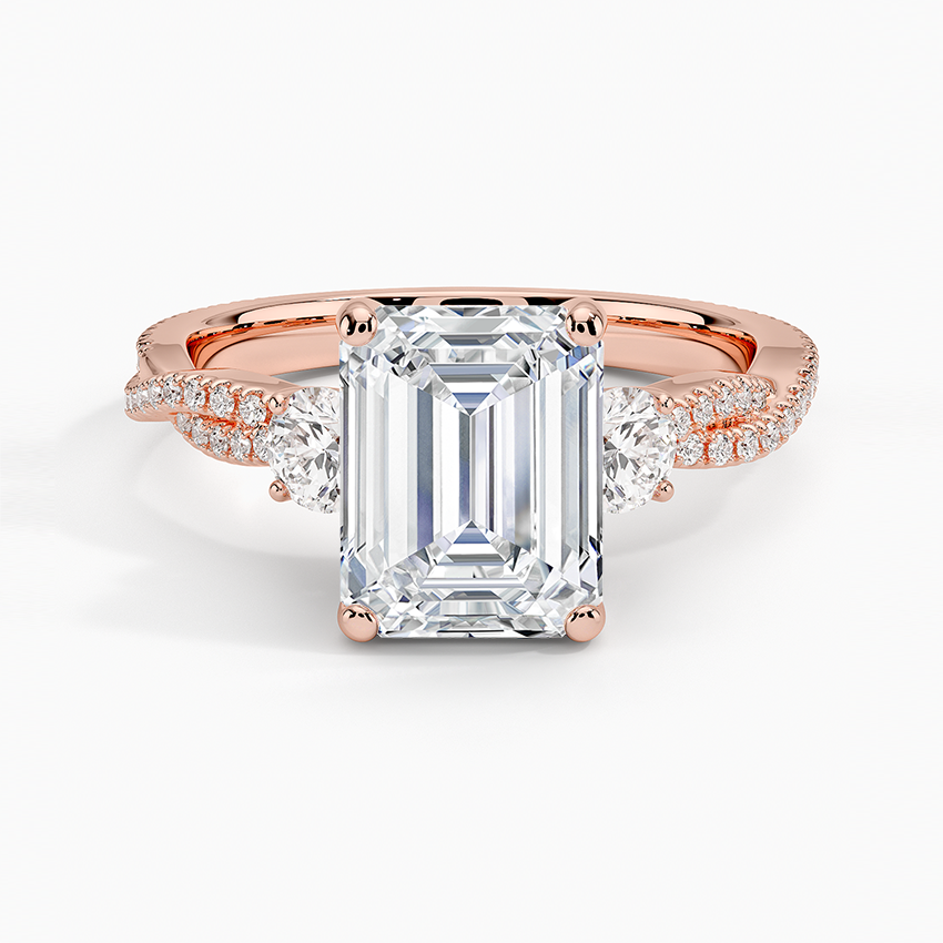 Luxe Three Stone Petite Twisted Vine Diamond Ring - Emerald Cut Center Stone