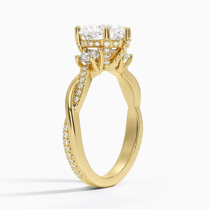 Adorned Petite Twisted Vine Three Stone Diamond Ring - Heart Cut Center Stone