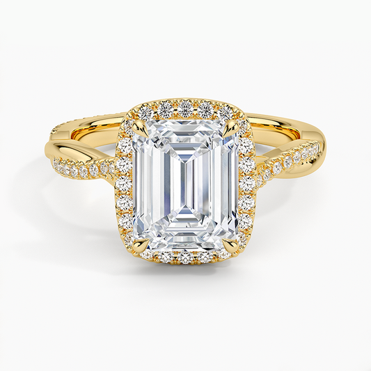 Petite Twisted Vine Halo Diamond Ring (1/4 ct. tw.) - Emerald Cut Center Stone