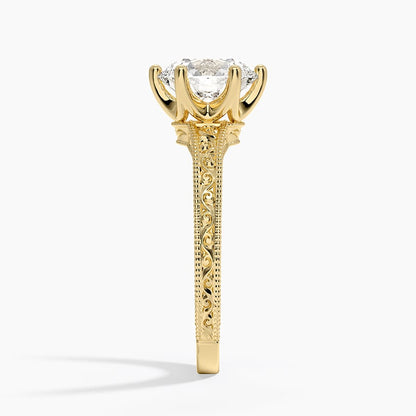 Hudson Engraved Ring - Round Center Stone