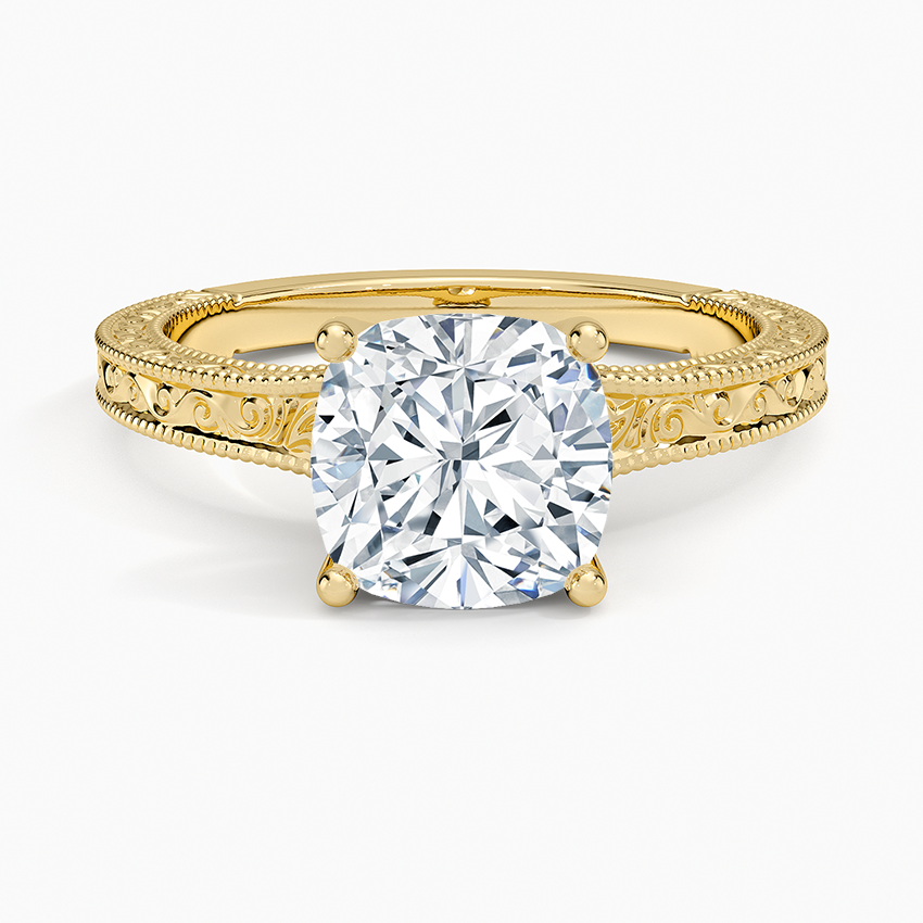 Hudson Engraved Ring - Cushion Cut Center Stone