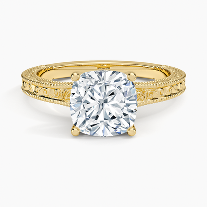 Hudson Engraved Ring - Cushion Cut Center Stone